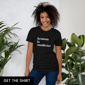 young black woman wearing kratom is medicine shirt